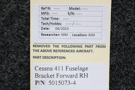 Cessna Aircraft Parts 5015073-4 Cessna 411 Fuselage Bracket Forward Right Hand (New Old Stock)