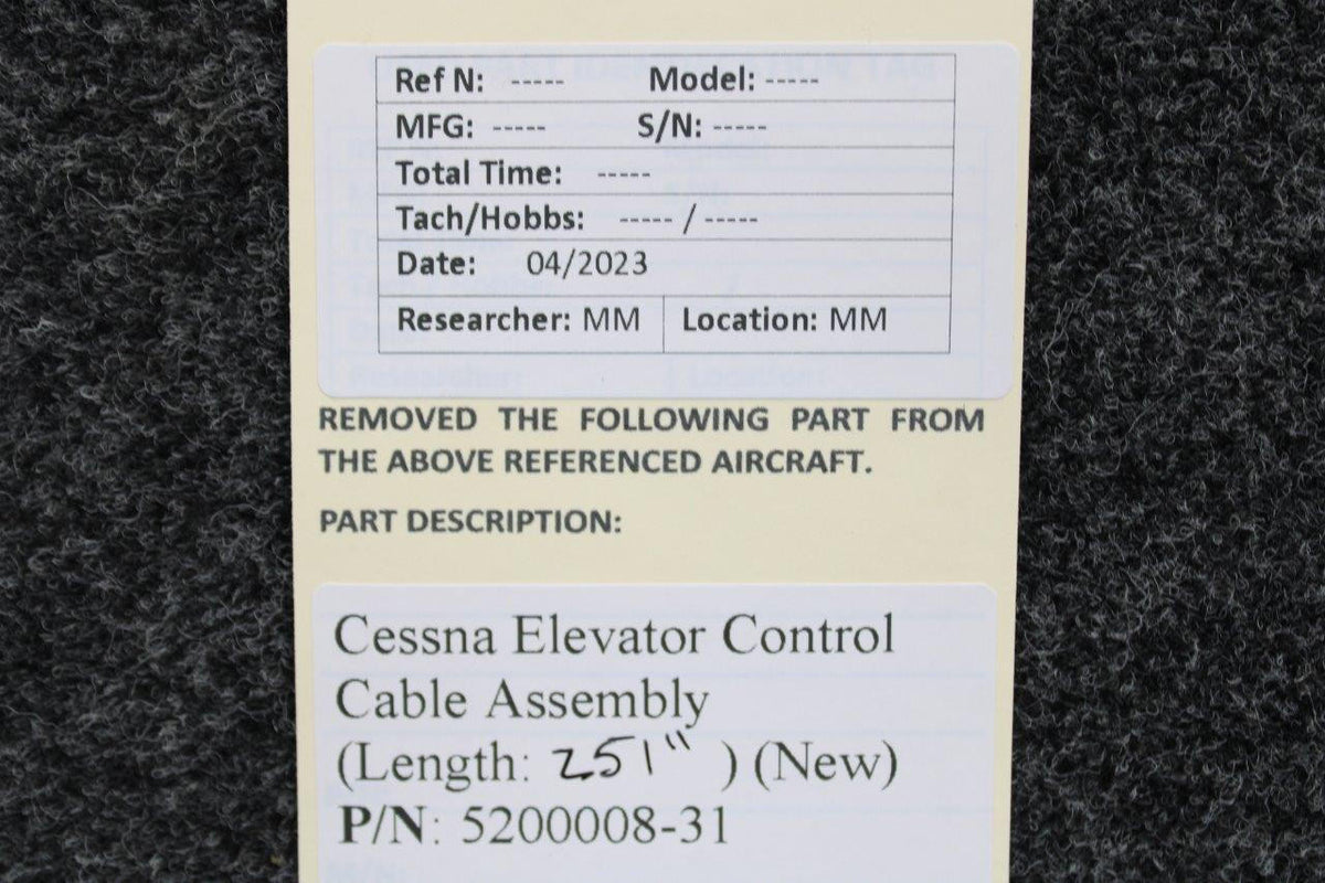 Cessna Aircraft Parts 5200008-31 Cessna Elevator Control Cable (Length: 251") (New Old Stock)