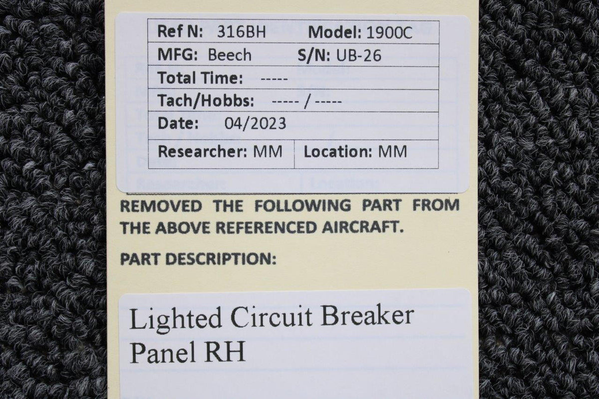 Beechcraft Parts Beechcraft 1900C Lighted Circuit Breaker Panel Right Hand