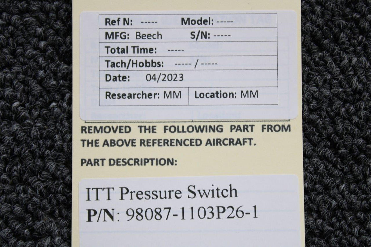 98087-1103P26-1 (Alt: 50-389121-1) Beechcraft ITT Pressure Switch