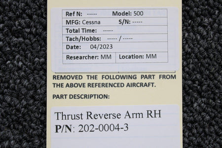 Cessna Aircraft Parts 202-0004-3 Cessna Citation 500 Thrust Reverse Arm Right Hand