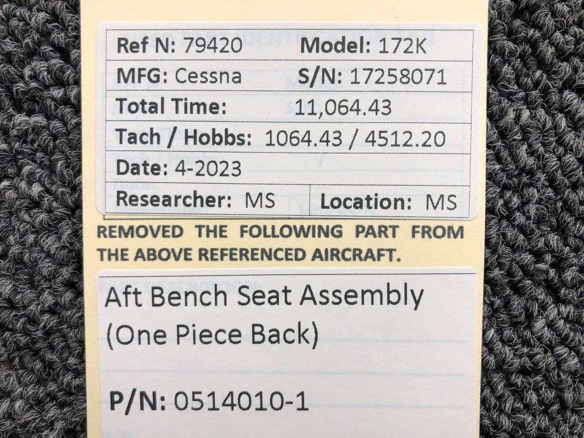 Cessna Aircraft Parts 0514010-1 Cessna 172K Aft Bench Seat Assembly (One Piece Back)