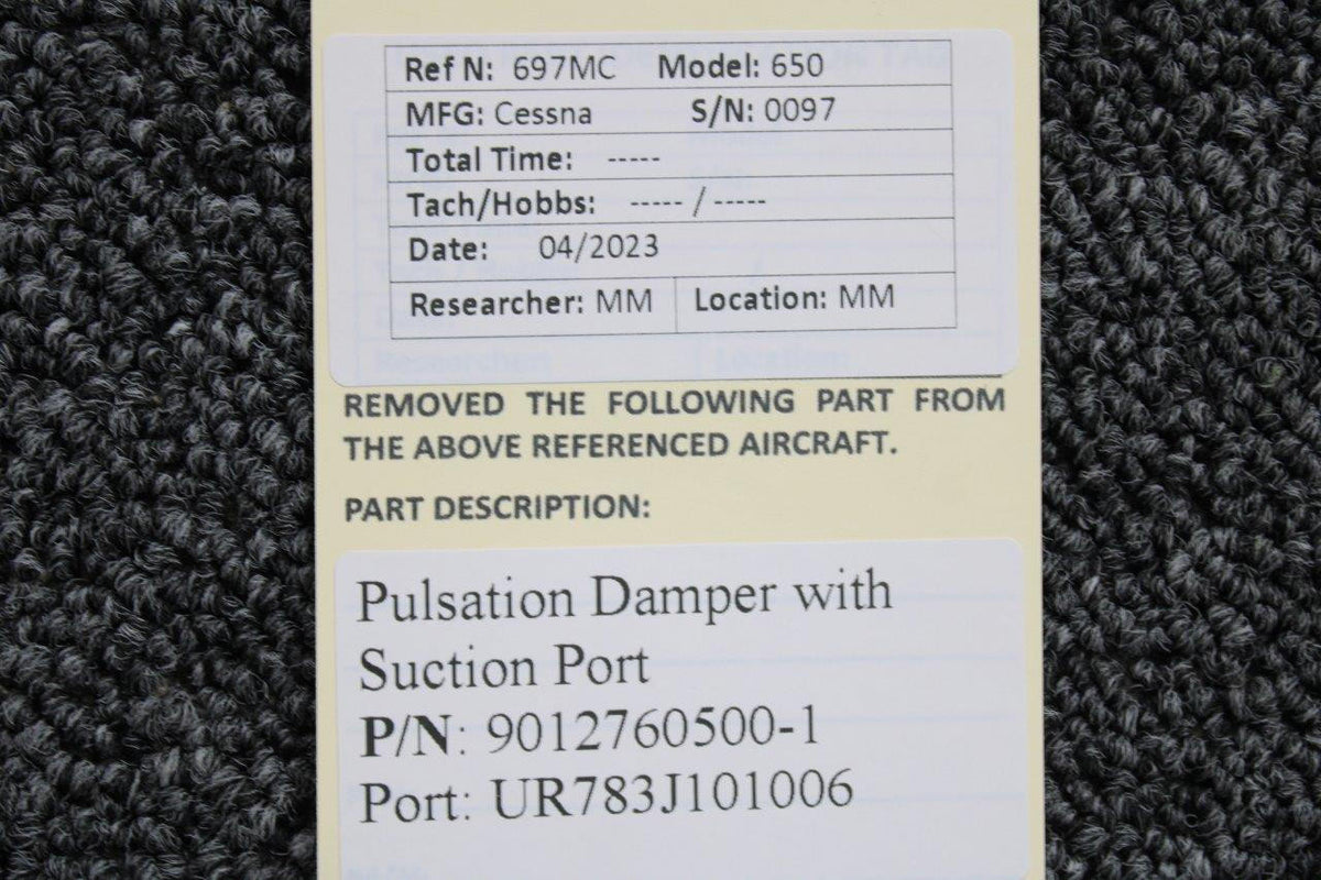 Cessna Aircraft Parts 9012760500-1, UR783J101006 Pulsation Damper with Suction Port