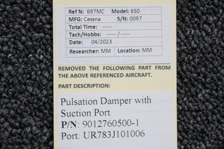 Cessna Aircraft Parts 9012760500-1, UR783J101006 Pulsation Damper with Suction Port