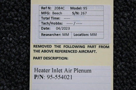Beechcraft Parts 95-554021 Beechcraft 95 Heater Inlet Plenum