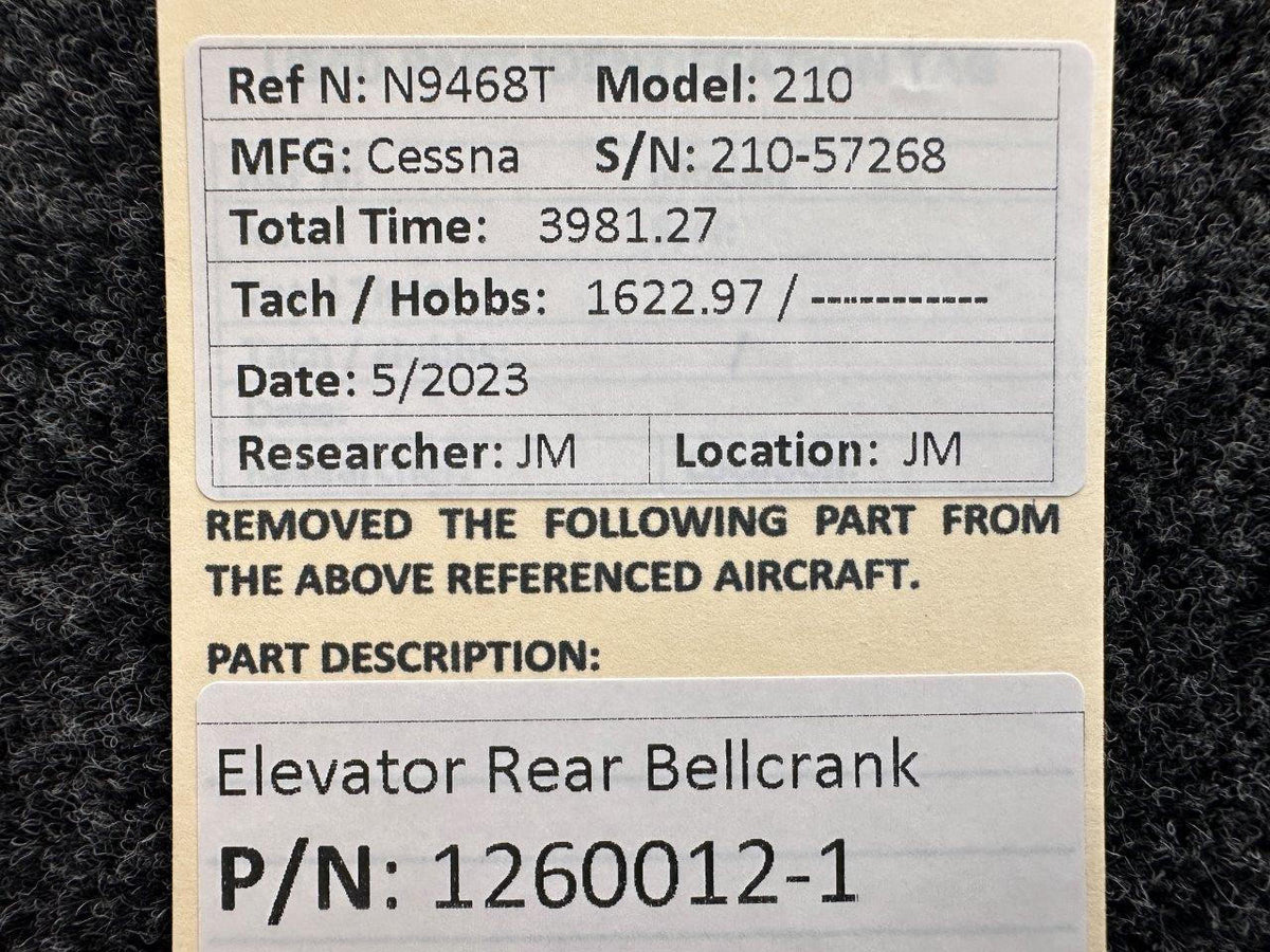 Cessna Aircraft Parts 1260012-1 Cessna 210 Elevator Rear Bellcrank