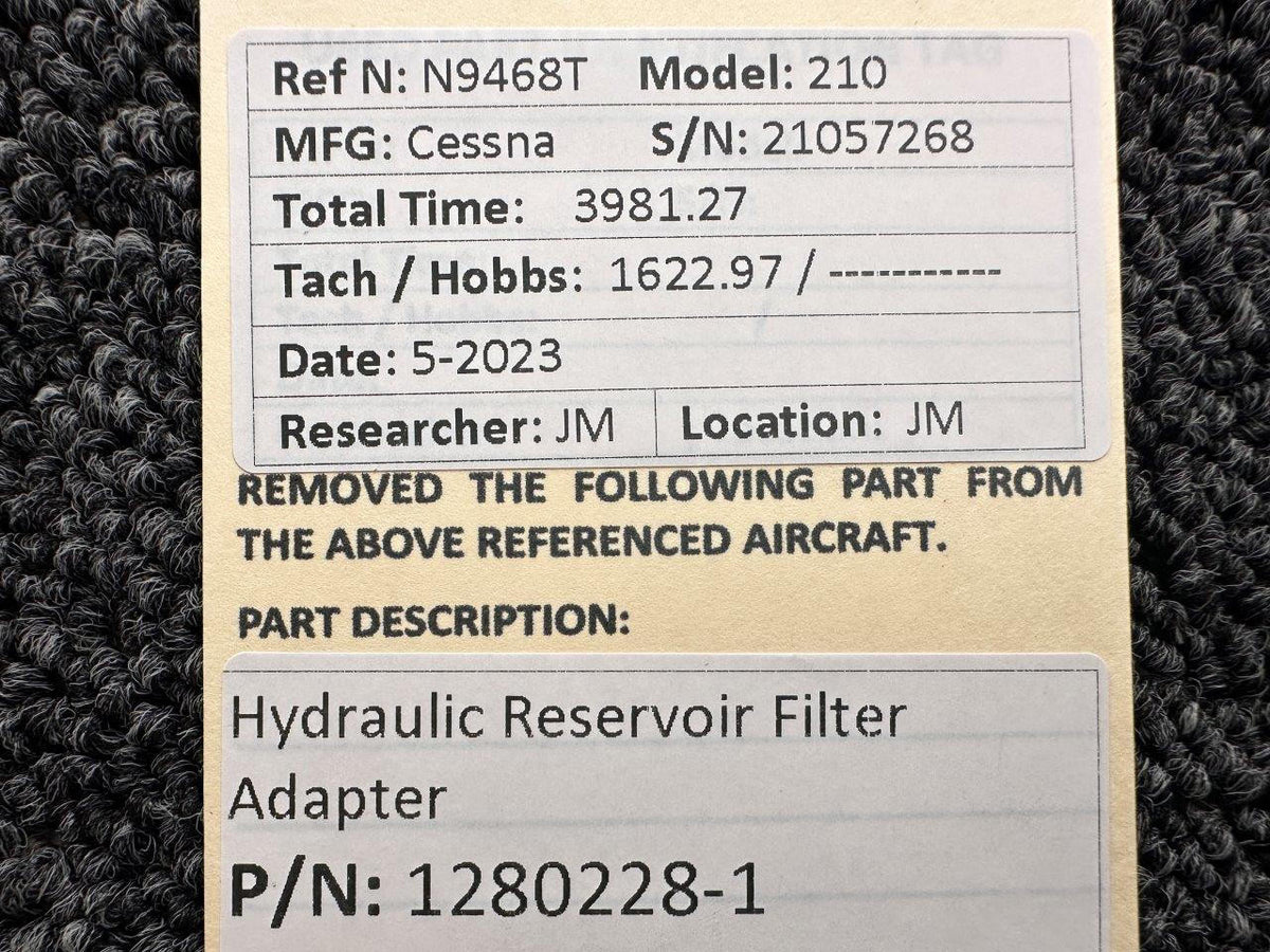 Cessna Aircraft Parts 1280228-1 Cessna 210 Hydraulic Reservoir Filter Adapter