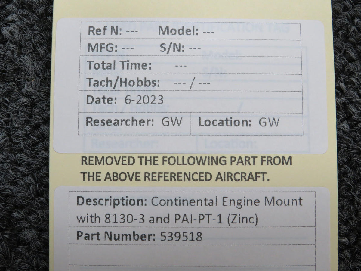 Continental Motors  539518 Continental Engine Mount with 8130-3 and PAI-PT-1 (Zinc)