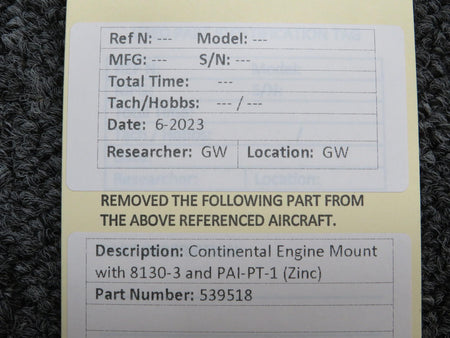 Continental Motors  539518 Continental Engine Mount with 8130-3 and PAI-PT-1 (Zinc)