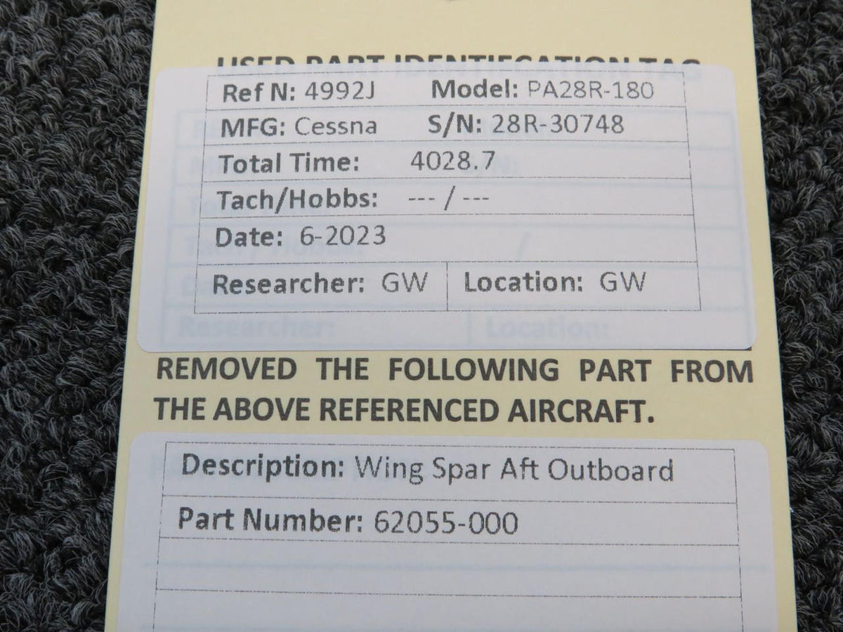Piper Aircraft Parts 62055-000 Piper PA28R-180 Wing Spar Aft Outboard