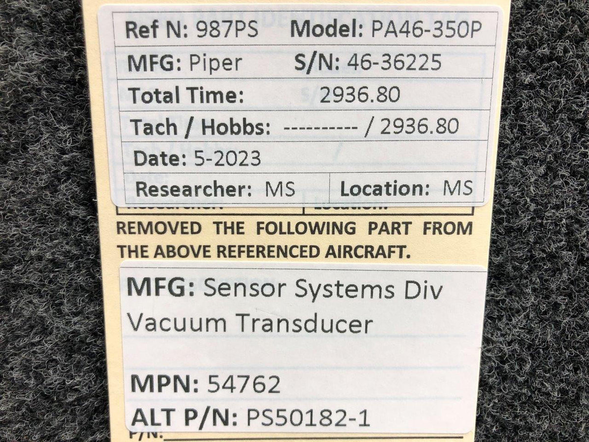 Sensor Systems 54762 (Alt: PS50182-1) Sensor Systems Division Vacuum Transducer