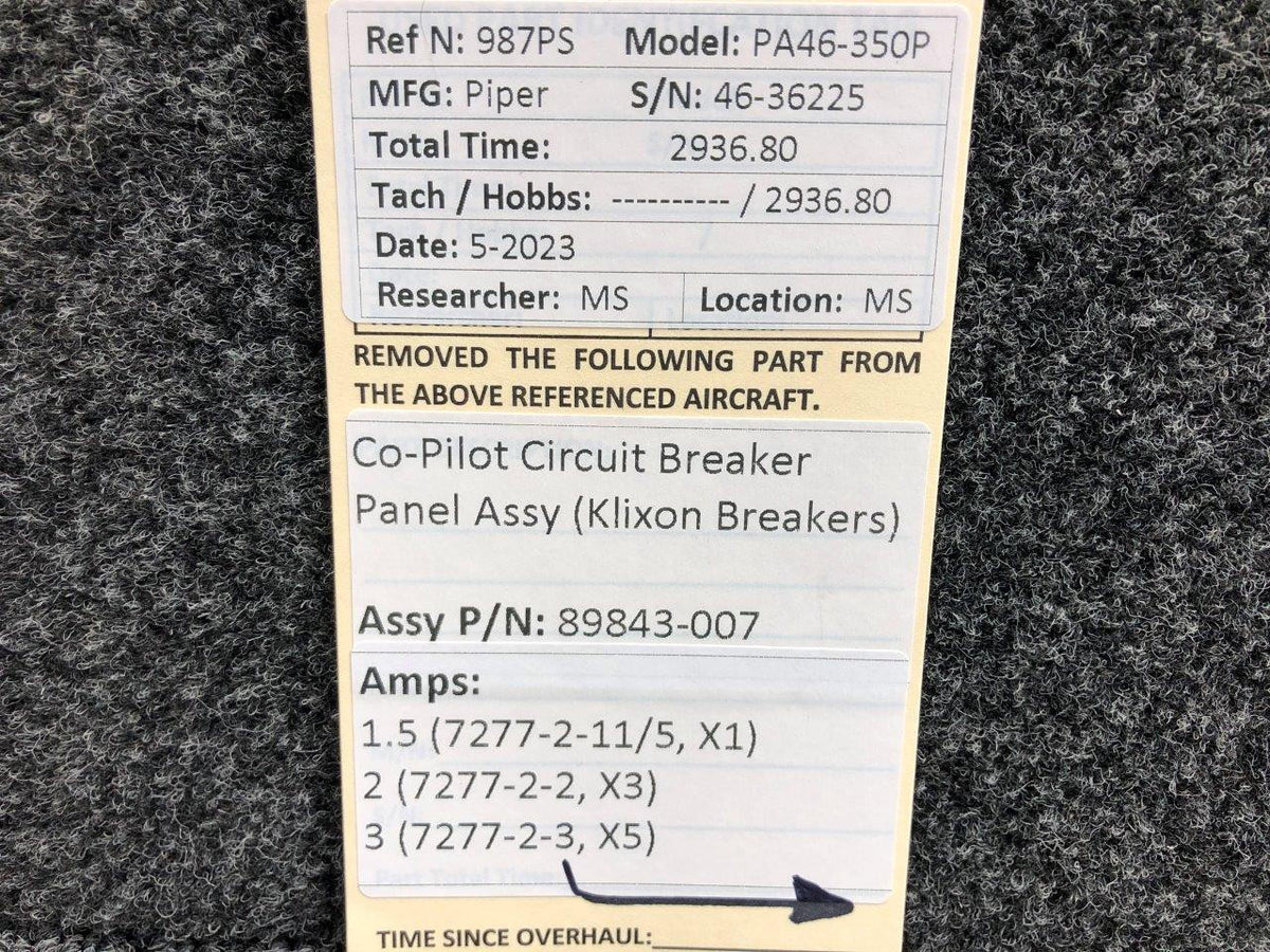 Klixon 89843-007 Klixon Co-Pilot Circuit Breaker Panel Assembly (Amps: Various)