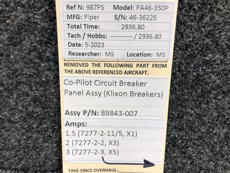 Klixon 89843-007 Klixon Co-Pilot Circuit Breaker Panel Assembly (Amps: Various)