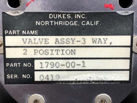 Dukes 1790-00-1 (Alt: 592-628) Dukes Inc 3 Way Fuel Selector Valve Assembly