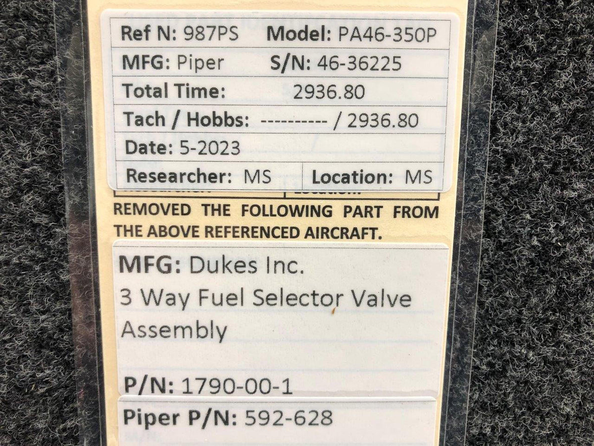Dukes 1790-00-1 (Alt: 592-628) Dukes Inc 3 Way Fuel Selector Valve Assembly