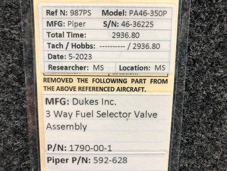 Dukes 1790-00-1 (Alt: 592-628) Dukes Inc 3 Way Fuel Selector Valve Assembly