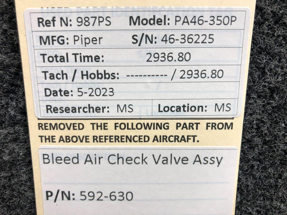 Piper Aircraft Parts 592-630 Piper PA46-350P Bleed Air Check Valve Assembly