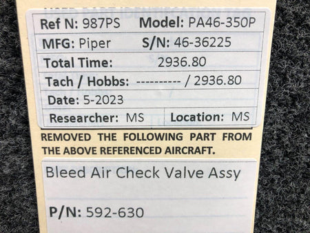 Piper Aircraft Parts 592-630 Piper PA46-350P Bleed Air Check Valve Assembly