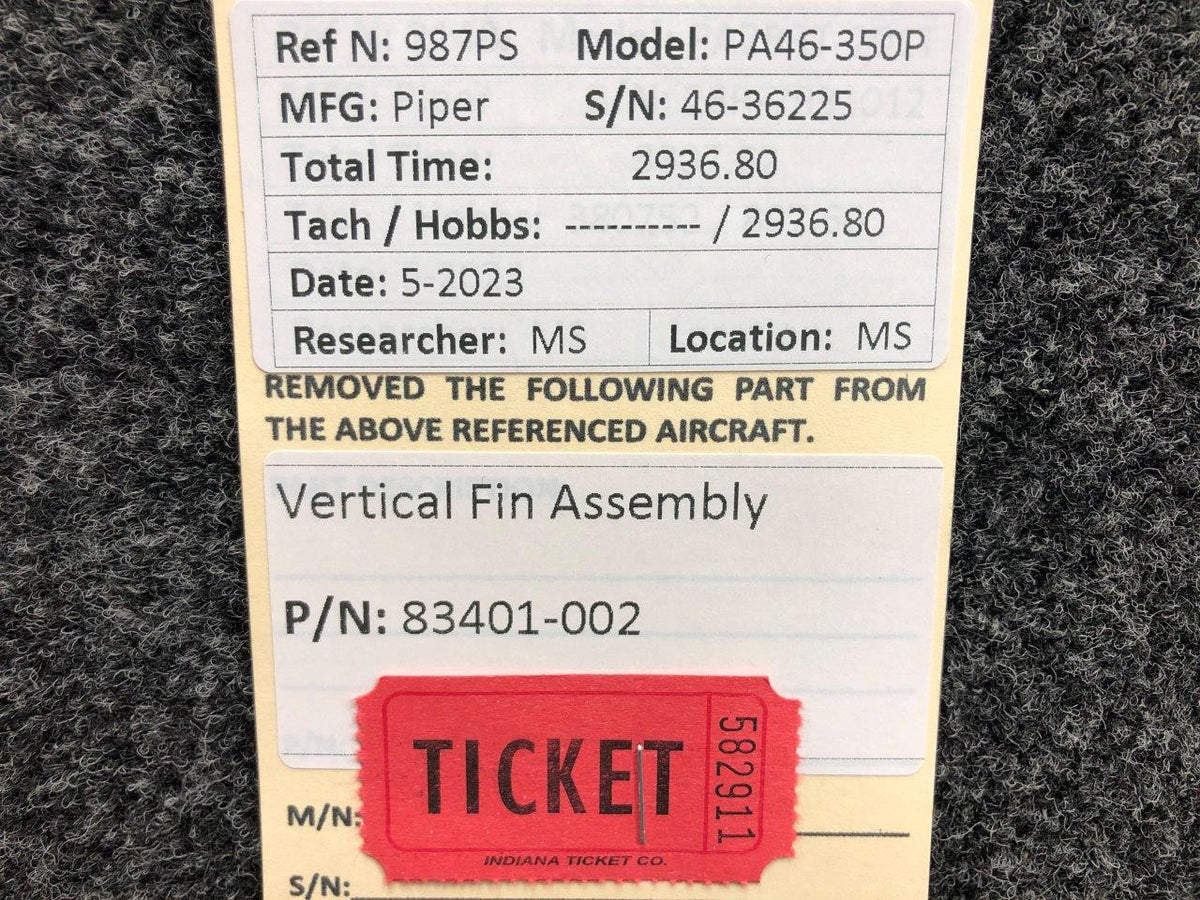 Piper Aircraft Parts 83401-002 Piper PA46-350P Vertical Fin Assembly