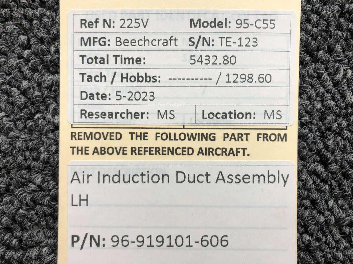 Beechcraft Parts 96-919101-606 Beechcraft 95-C55 Air Induction Duct Assembly LH