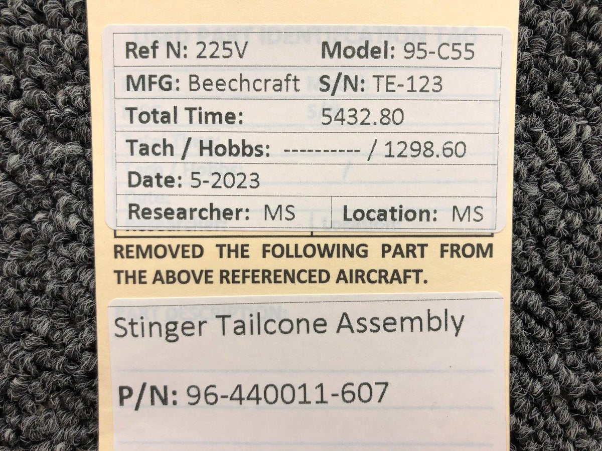 Beechcraft Parts 96-440011-607 Beechcraft 95-C55 Stinger Tailcone Assembly (Minus Light)