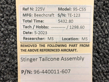 Beechcraft Parts 96-440011-607 Beechcraft 95-C55 Stinger Tailcone Assembly (Minus Light)
