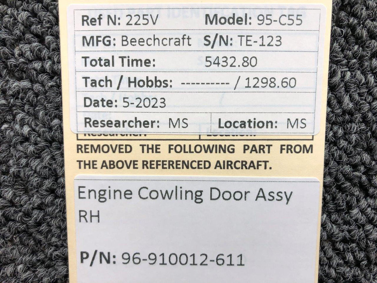 Beechcraft Parts 96-910012-611 Beechcraft 95-C55 Engine Cowling Door Assembly RH