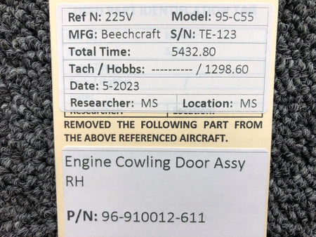 Beechcraft Parts 96-910012-611 Beechcraft 95-C55 Engine Cowling Door Assembly RH