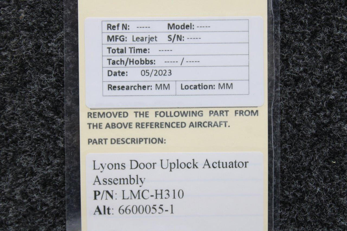 Learjet LMC-H310 (Alt:6600055-1) Learjet Lyons Door Uplock  Actuator Assembly