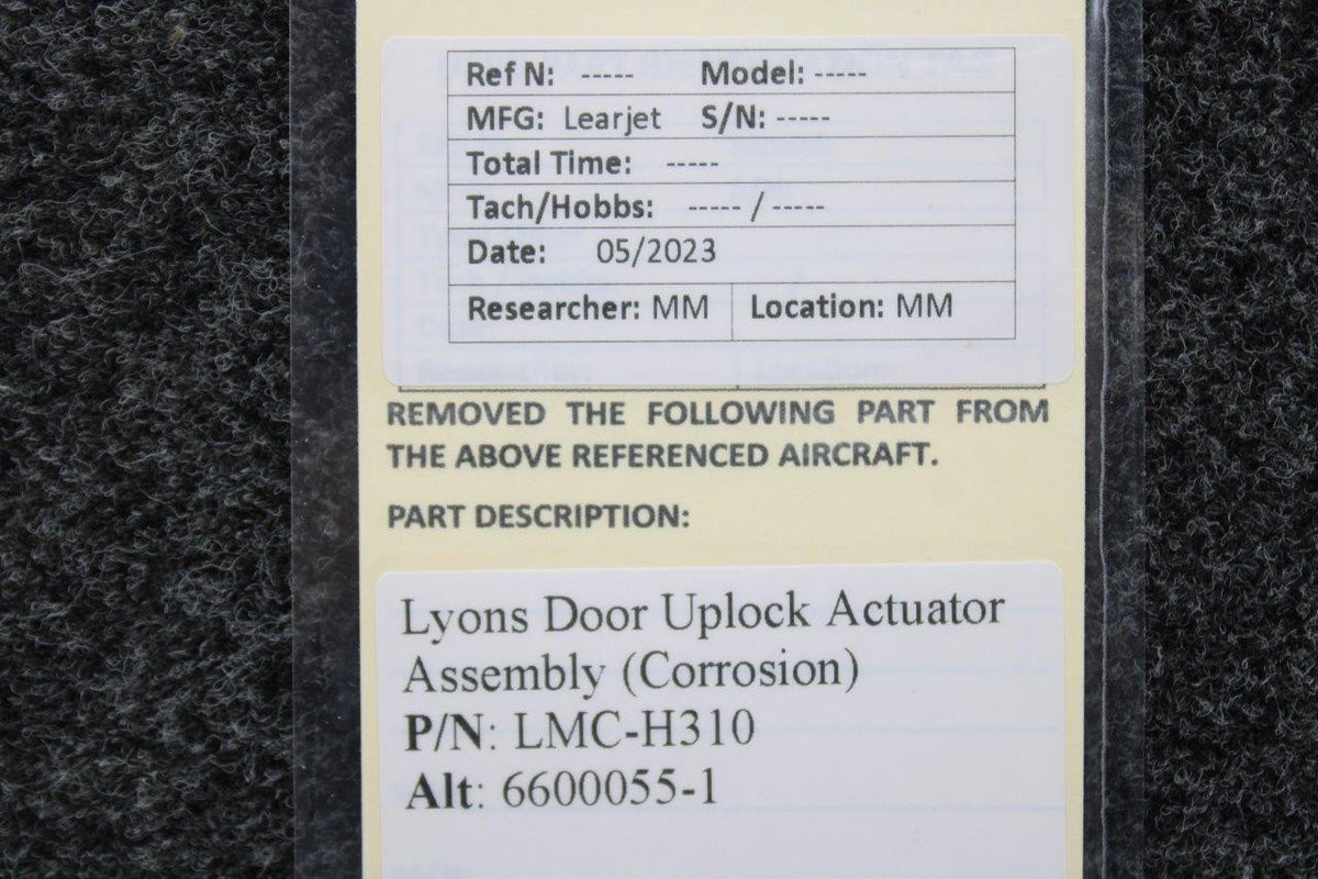 Learjet LMC-H310 (Alt: 660055-1) Learjet Lyons Door Uplock Actuator Assembly (Corrosion)