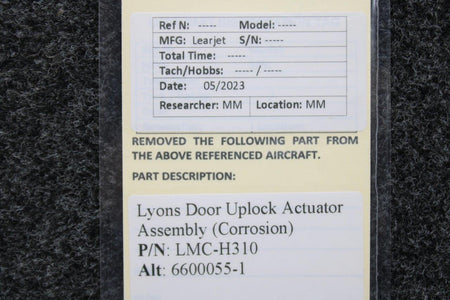 Learjet LMC-H310 (Alt: 660055-1) Learjet Lyons Door Uplock Actuator Assembly (Corrosion)