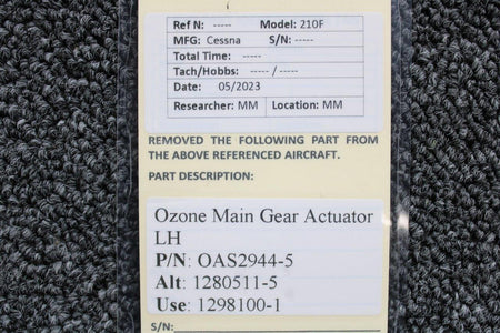 Cessna Aircraft Parts OAS2944-5 (Alt: 1280511-5) Cessna 210 Ozone Main Gear Actuator LH