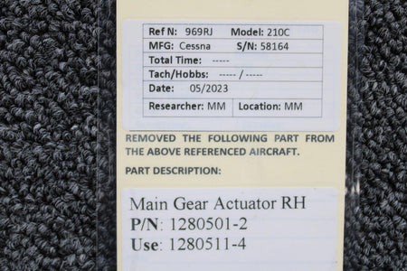 Cessna Aircraft Parts 1280501-2 (Use: 1280511-4) Cessna 210C Main Gear Actuator RH