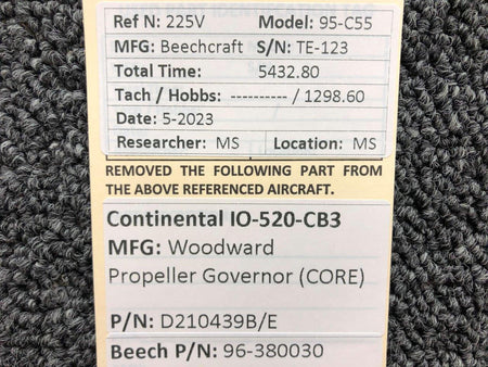 Woodward D210439B/E Continental IO-520-CB3 Woodward Prop Governor (Prop Struck, Core)