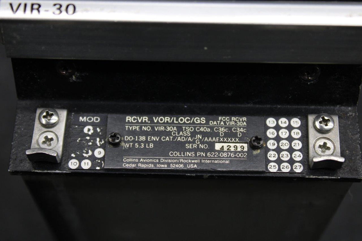 Collins 622-0876-002 Collins VIR-30A VOR, LOC, GS Receiver With Mods