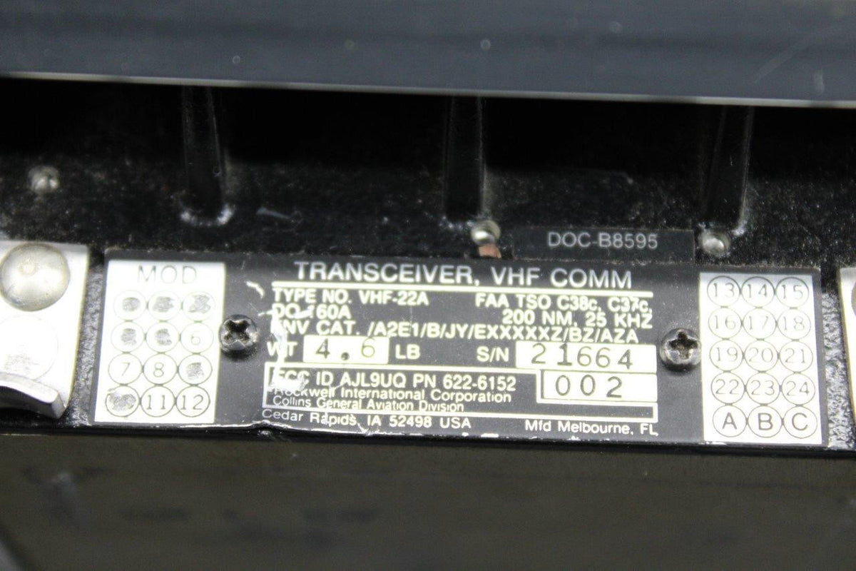Collins 622-6152-002 Collins VHF-22A VHF Comm Transceiver With Mods