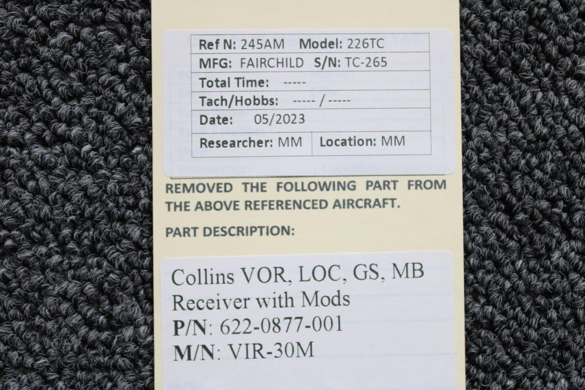 Collins 622-0877-001 Collins VIR-30M VOR, LOC, GS, MB Receiver With Mods