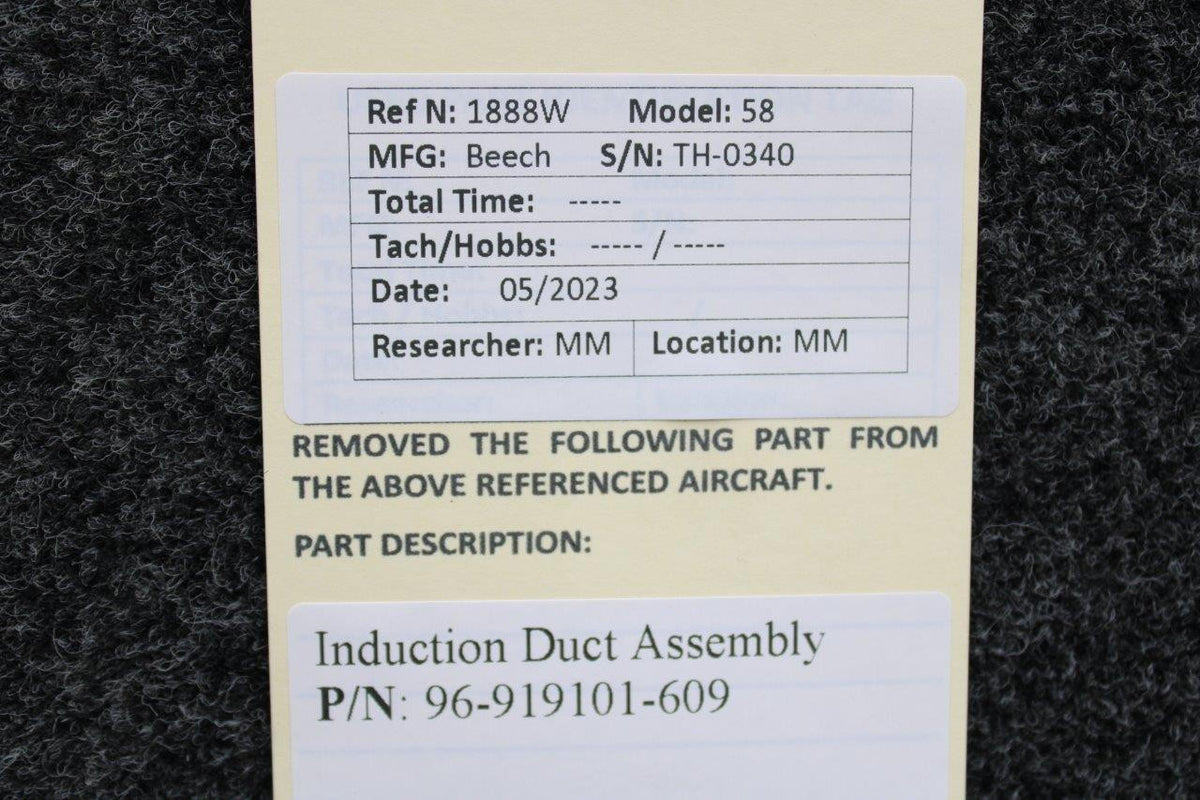Beechcraft Parts 96-919101-609 Beech 58 Induction Duct Assembly