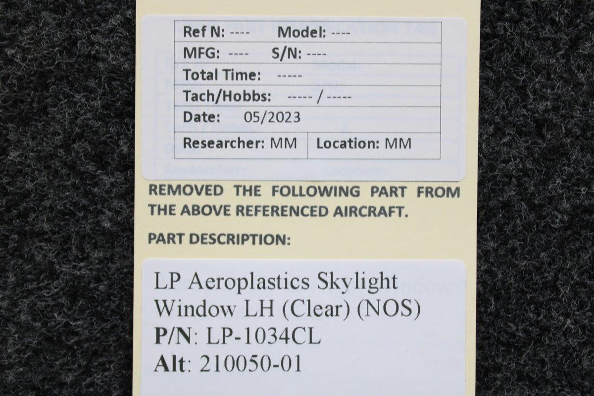 LP Aeroplastics LP-1034CL (Alt:210050-01) LP Aeroplastics Skylight Window LH (Clear) (NOS)