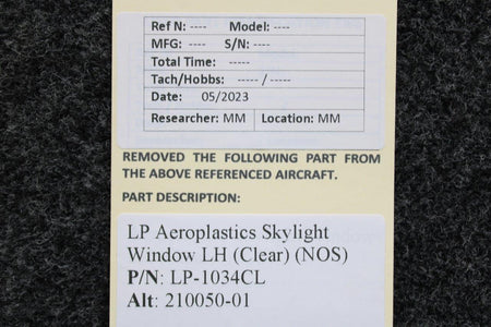 LP Aeroplastics LP-1034CL (Alt:210050-01) LP Aeroplastics Skylight Window LH (Clear) (NOS)