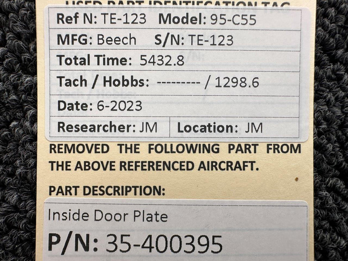 Beechcraft Parts 35-400395 Beechcraft 95-C55 Inside Door Plate