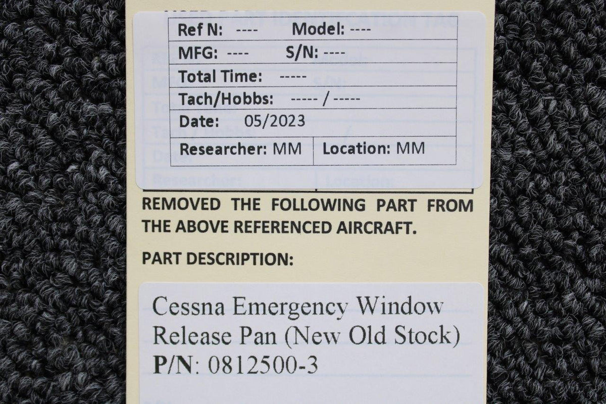 Cessna Aircraft Parts 0812500-3 Cessna Emergency Window Release Pan (New Old Stock)