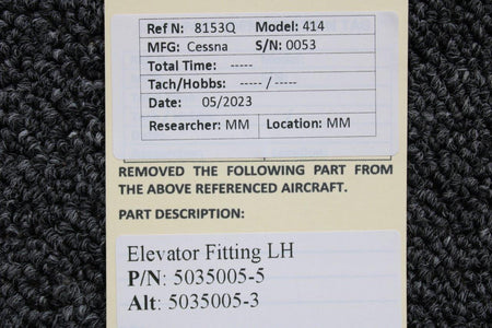 Cessna Aircraft Parts 5035005-5 (Alt: 5035005-3) Cessna 414 Elevator Fitting LH