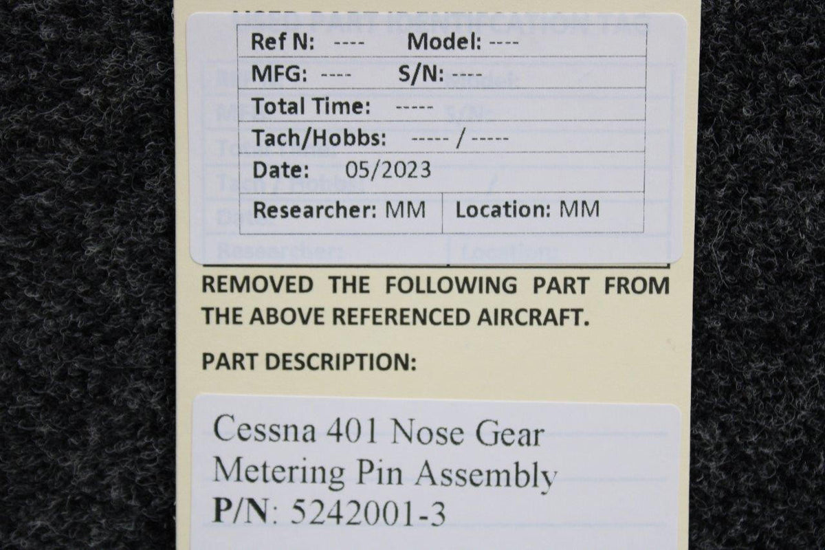 Cessna Aircraft Parts 5242001-3 Cessna 401 Nose Gear Metering Pin Assembly