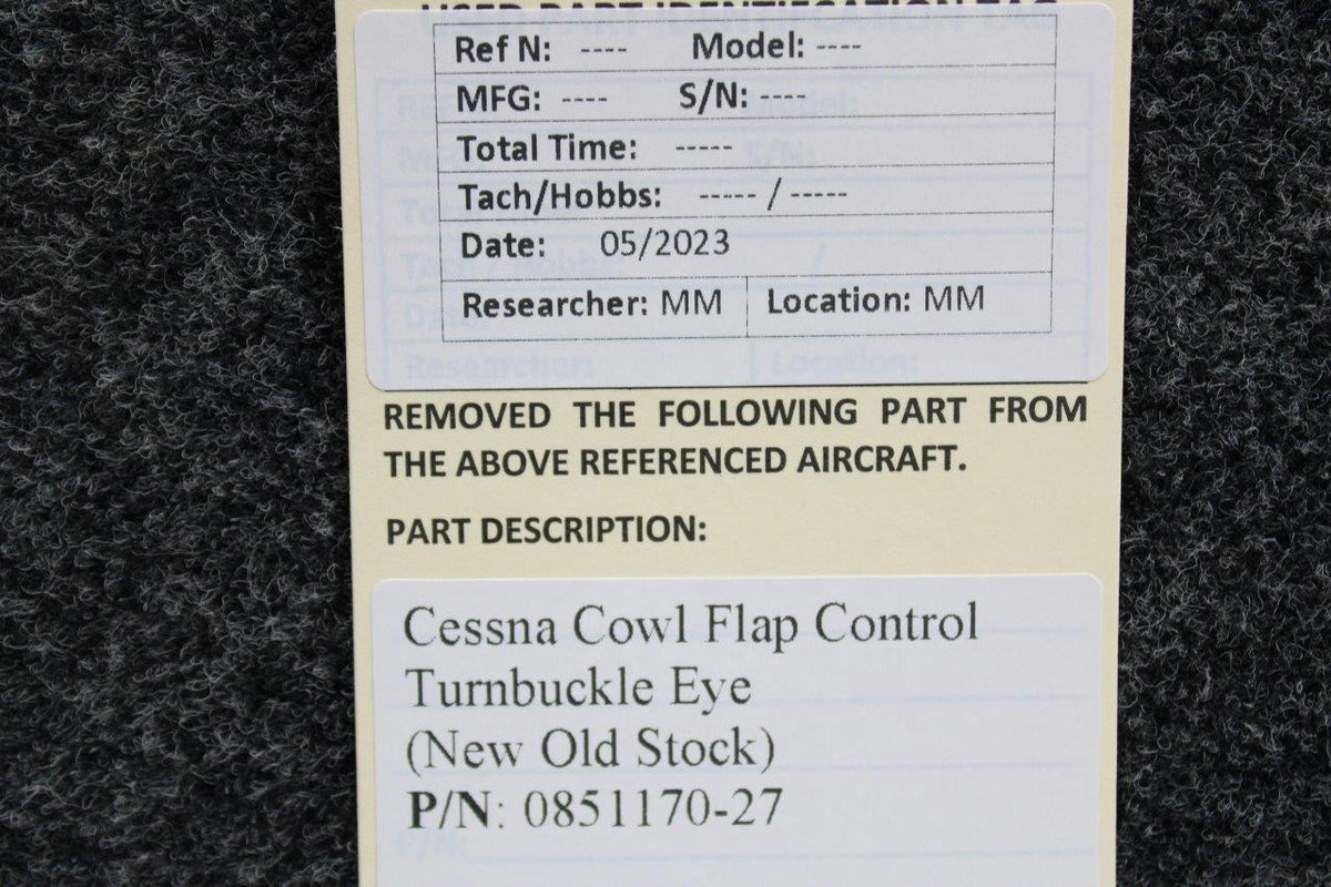 Cessna Aircraft Parts 0851170-27 Cessna Cowl Flap Control Turnbuckle Eye (New Old Stock)