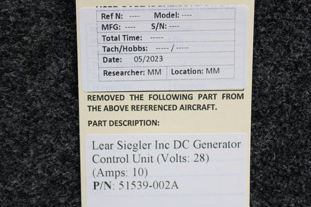 Lear Siegler 51539-002A Lear Siegler Inc DC Generator Control Unit (Volts: 28) (Amps: 10)