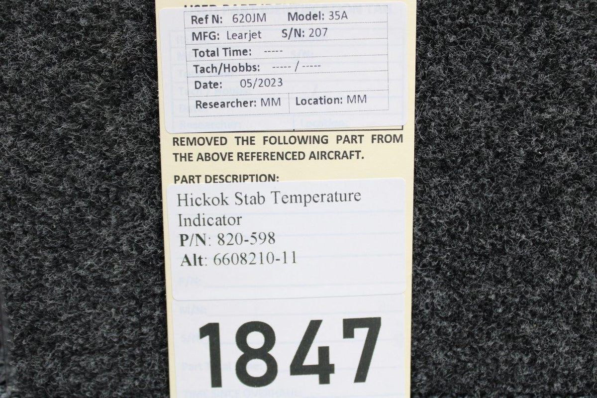 Learjet 820-598 (Alt: 6608210-11) Hickok Learjet 35A Stab Temperature Indicator