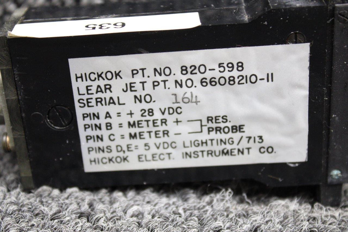 Learjet 820-598 (Alt: 6608210-11) Hickok Learjet 35A Stab Temperature Indicator