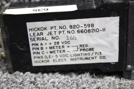 Learjet 820-598 (Alt: 6608210-11) Hickok Learjet 35A Stab Temperature Indicator