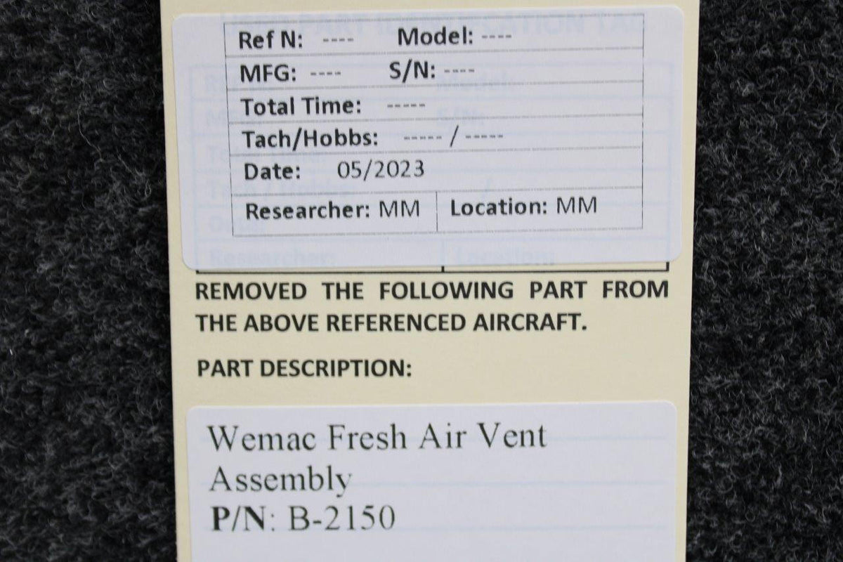 Wemac B-2150 Wemac Fresh Air Vent Assembly Unit